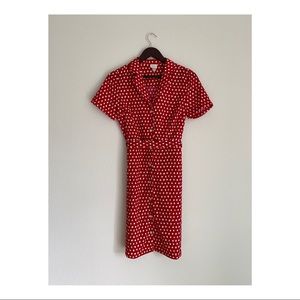 Red polka dot + belt dress
